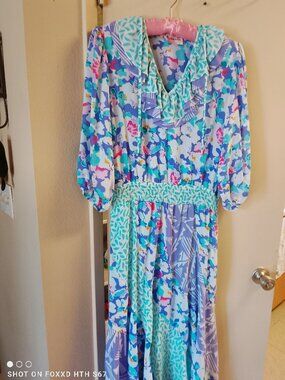 Vintage 80's Assorti Susan Freis Summer Watercolor Midi Dress Size Small